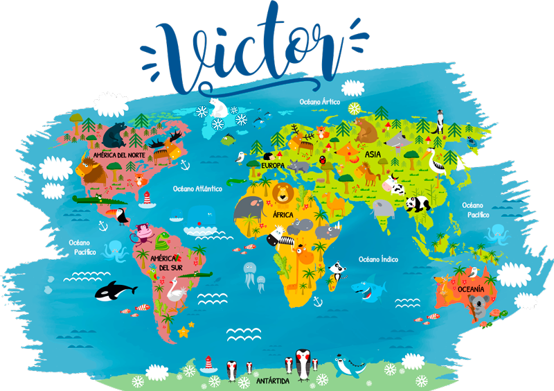 Alfombra vinílica mapamundi animal del mundo - TenVinilo