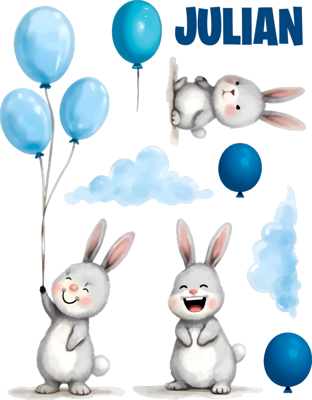 Alfombra vinílica infantil globos azules con conejitos - TenVinilo