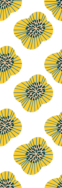 Alfombra vinílica baño patrón floral redondo azul y amarillo - TenVinilo