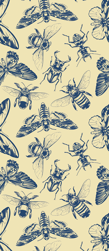 Alfombra vinílica baño patrón de abejas y mariposas - TenVinilo