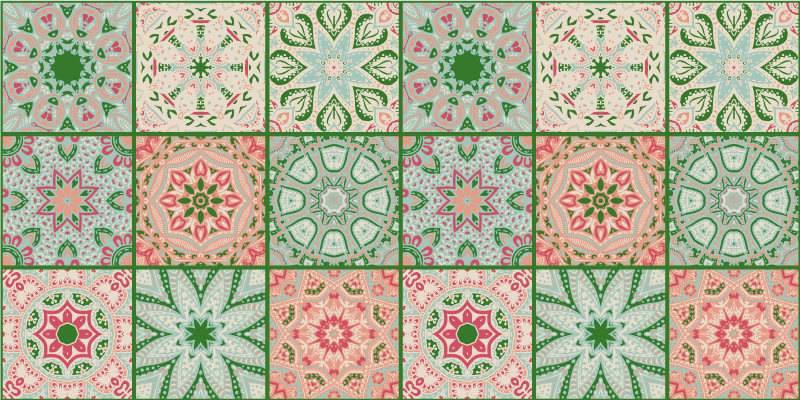 Alfombra vinílica baño decoración cuadrada azul y verde - TenVinilo