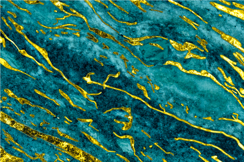 Alfombra vinílica baño efecto mármol azul y dorado - TenVinilo