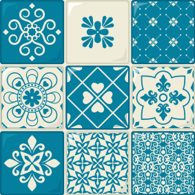 Alfombra vinílica baño patrón gris y azul - TenVinilo