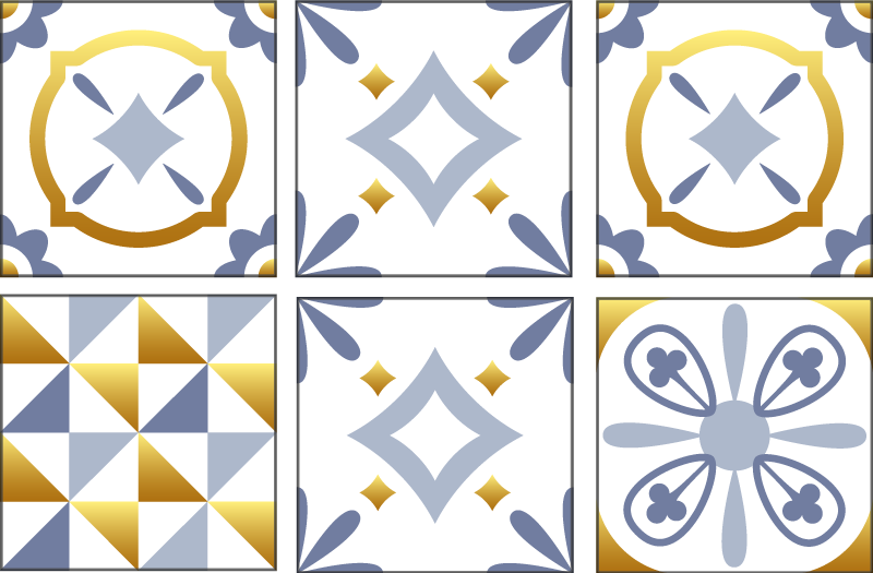 Alfombra vinílica cocina con azulejos efecto dorado - TenVinilo