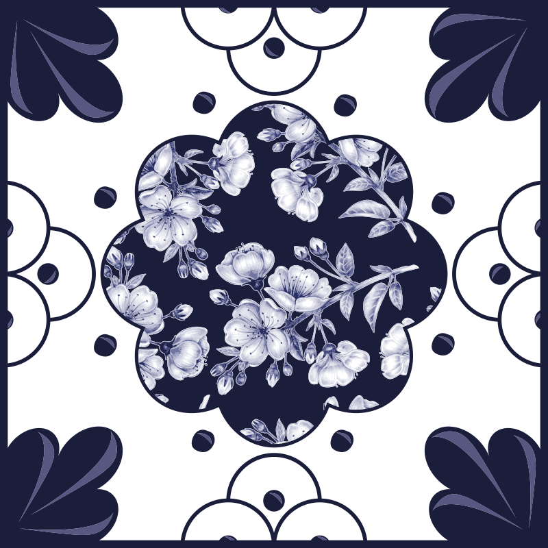 Alfombra vinílica cocina azulejos de flores - TenVinilo