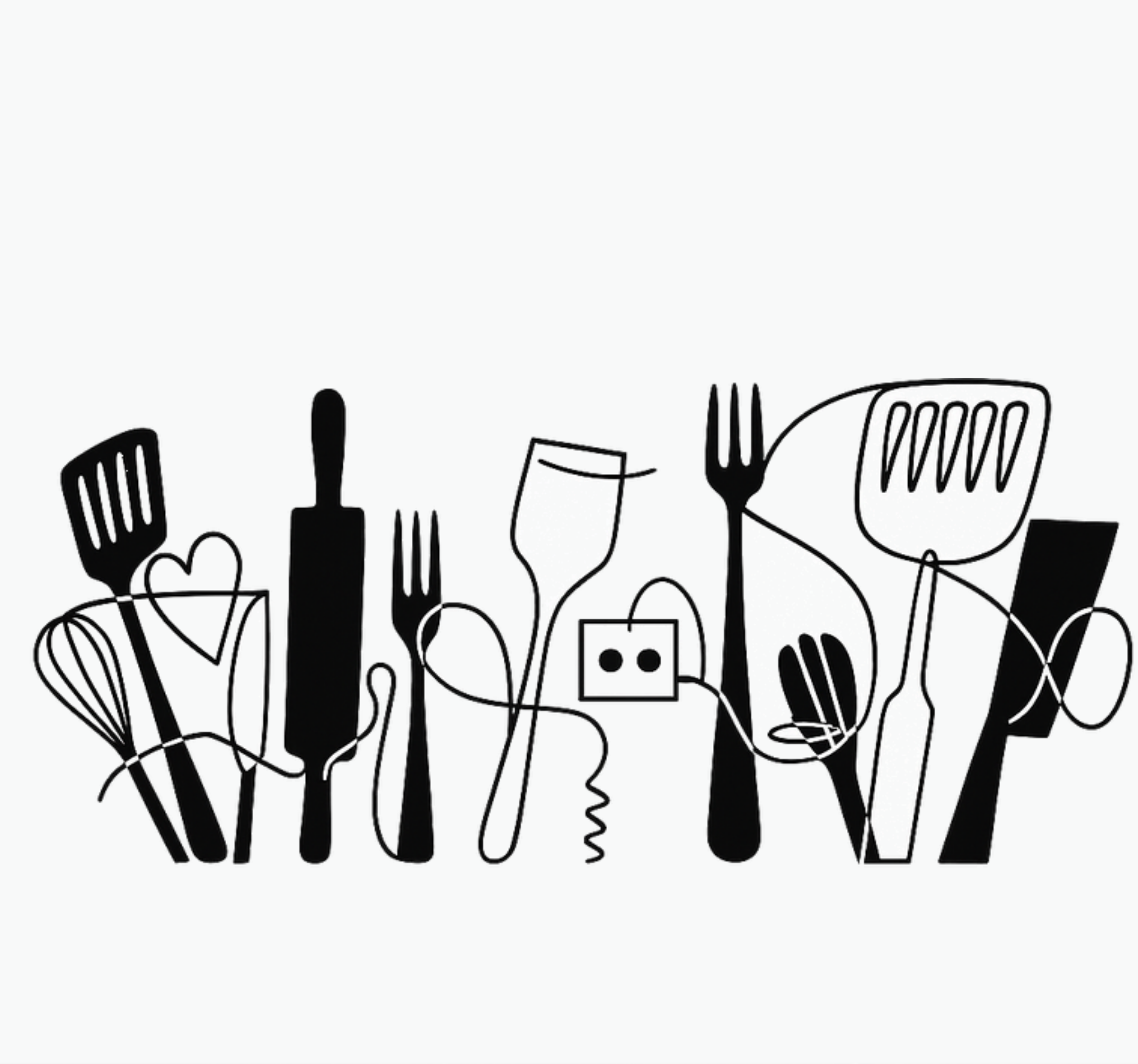 Alfombra vinílica cocina utensilios de cocina en línea - TenVinilo