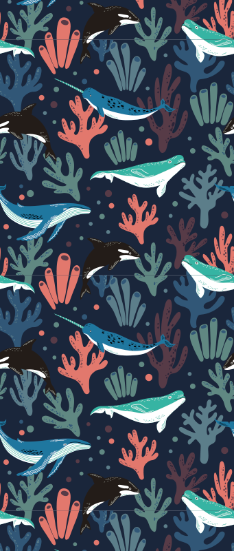 Alfombra vinílica dormitorio animales marinos vibrantes - TenVinilo