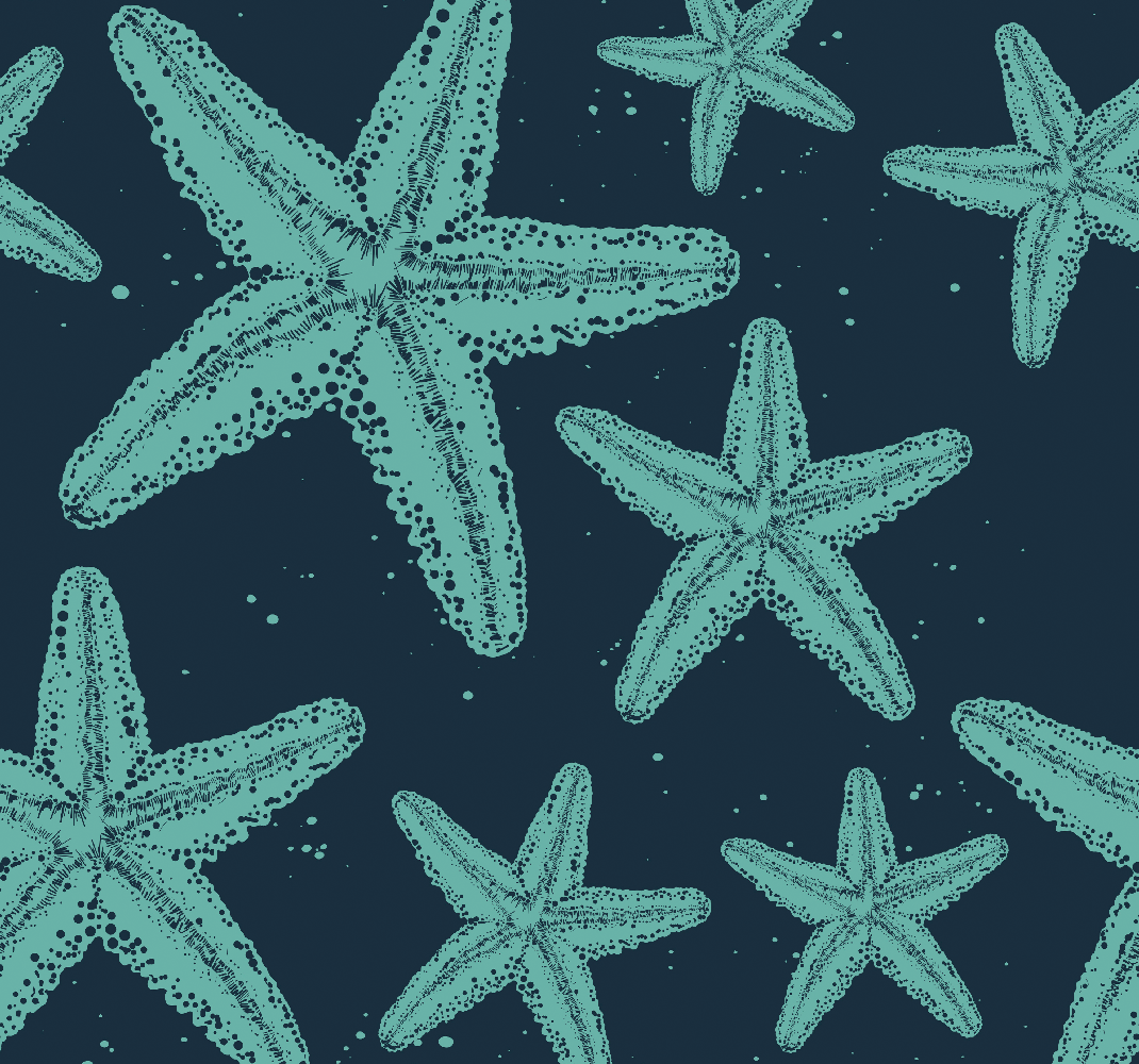 Alfombra vinílica dormitorio estrellas de mar tonos azules - TenVinilo