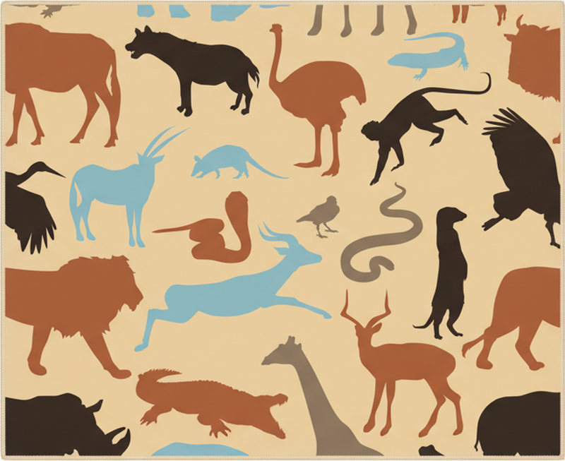 Alfombra vinílica dormitorio siluetas de animales safari - TenVinilo