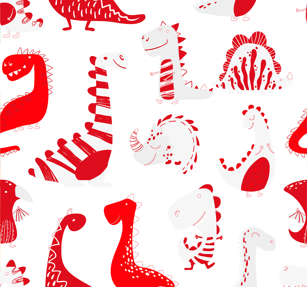 Alfombra vinílica dormitorio bocetos rojos de dinosaurios - TenVinilo