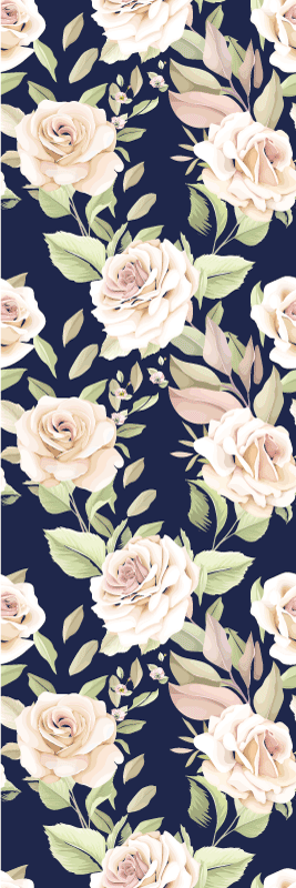 Alfombra vinílica dormitorio patrón rosa vintage sobre azul - TenVinilo