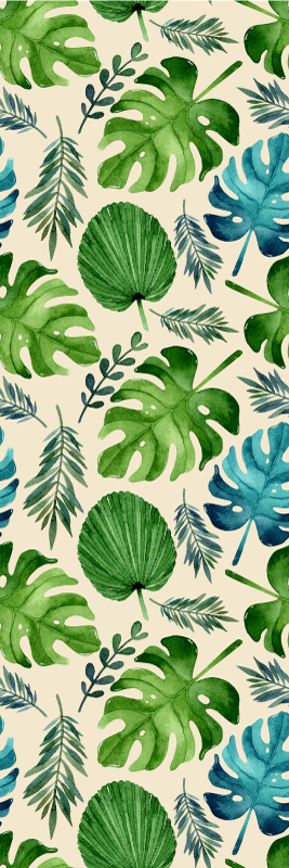 Alfombra vinílica dormitorio patrón hojas verdes tropicales - TenVinilo