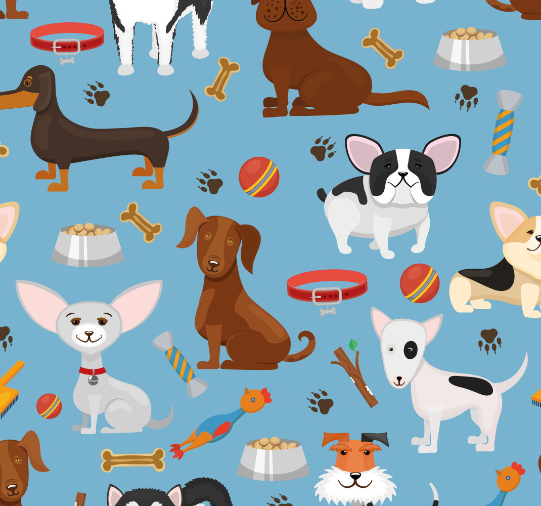 Alfombra vinílica dormitorio fondo azul perros - TenVinilo