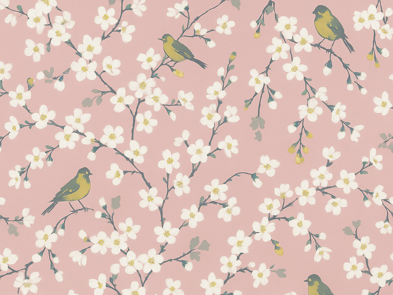 Alfombra vinílica naturaleza aves del huerto rosa - TenVinilo