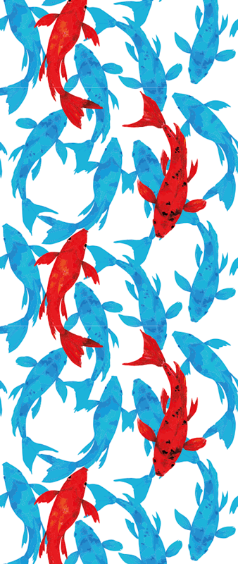 Alfombra vinílica animales banco de peces con acento rojo - TenVinilo