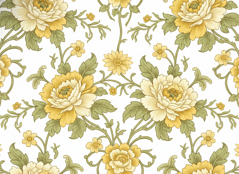 Alfombra vinílica vintage diseño floral en amarillo - TenVinilo