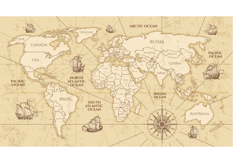Alfombra vinílica mapamundi mural de mapa retro sepia - TenVinilo