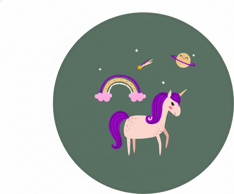 Alfombra vinílica infantil unicornios artísticos verde - TenVinilo
