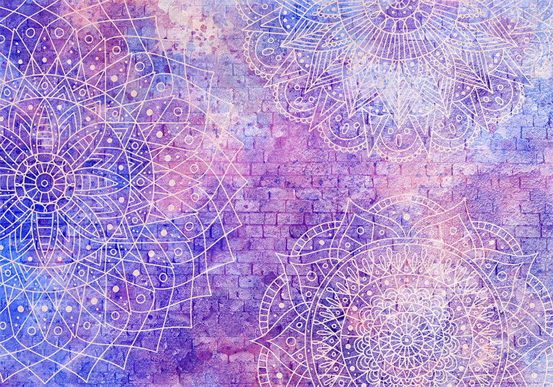 Alfombra vinílica lila pared de ladrillo con mandala - TenVinilo