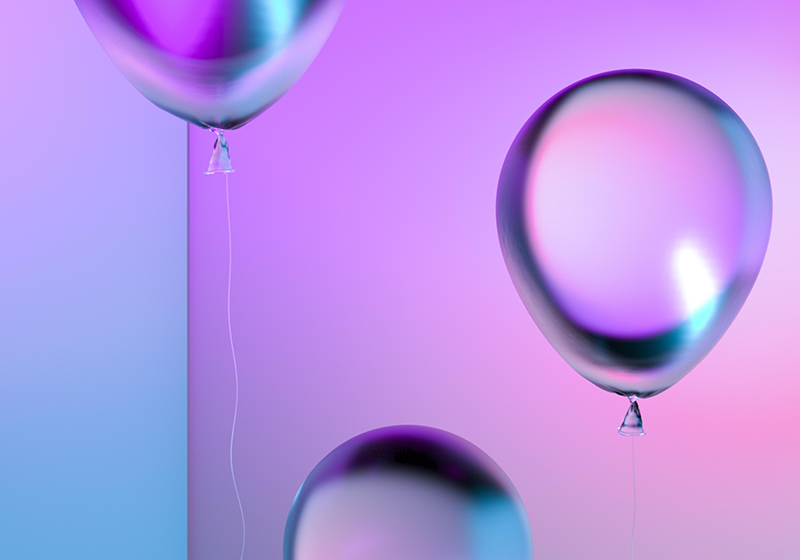 Alfombra vinílica lila arreglo de globos degradados - TenVinilo