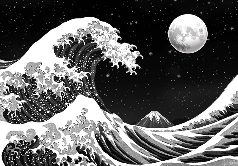 Alfombra vinílica negra ola de kanagawa nocturna - TenVinilo