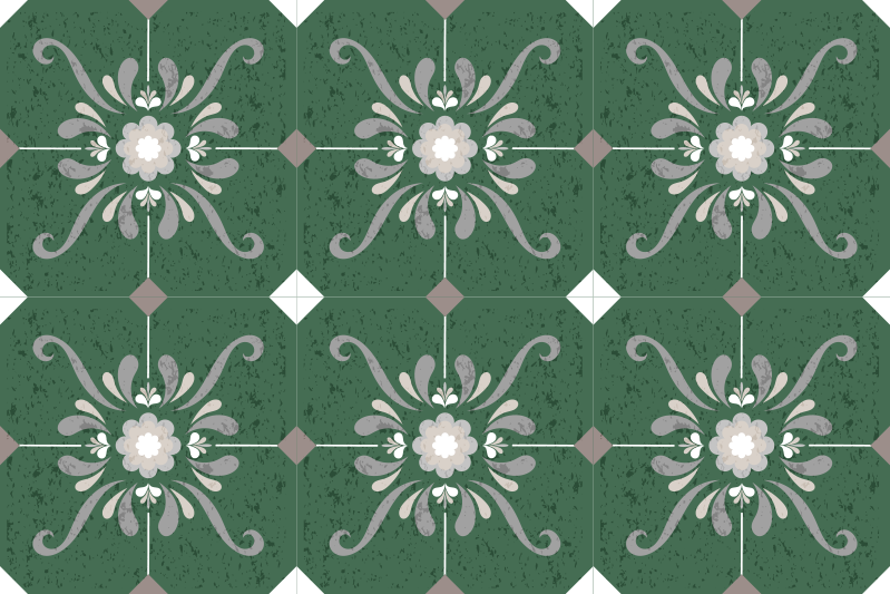 Alfombra vinílica verde baldosas de estilo antiguo - TenVinilo