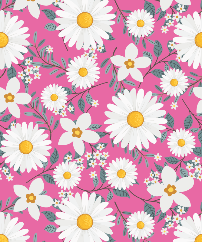 Alfombra vinílica rosa fondo de flores margarita - TenVinilo