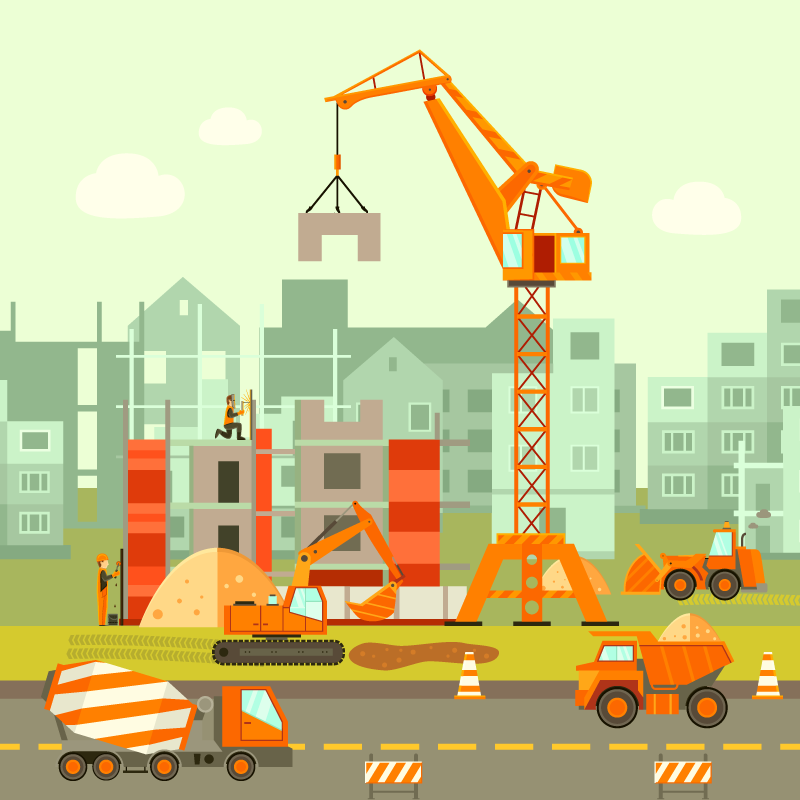 Alfombra vinílica infantil patio de recreo de construcción - TenVinilo