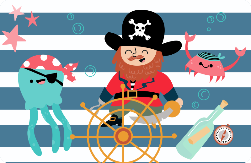 Alfombra vinílica infantil imágenes de aventuras piratas - TenVinilo