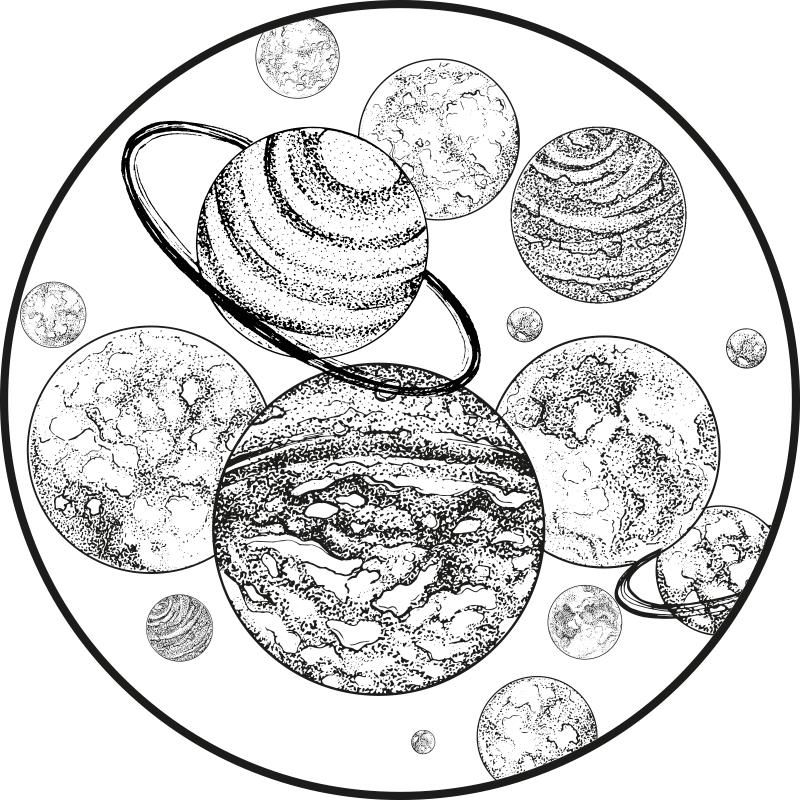 Alfombras vinílicas modernas Sistema solar blanco y negro - TenVinilo