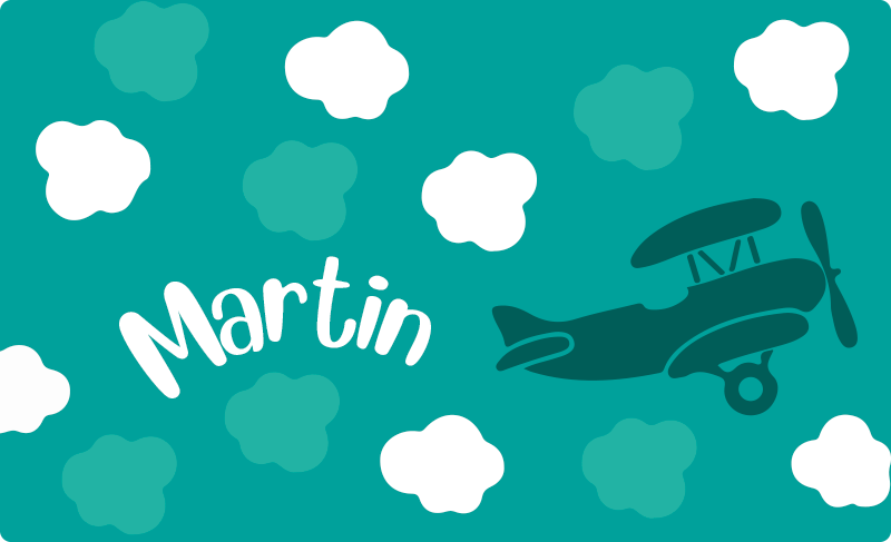 Alfombra vinílica infantil nubes y avión con nombre - TenVinilo