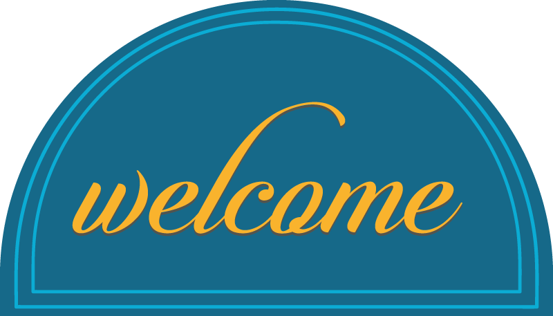 Alfombra vinílica recibidor diseño de bienvenida azul - TenVinilo