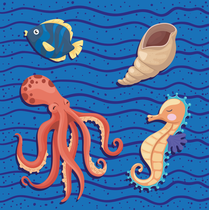 Alfombra vinílica infantil animales marinos en juego - TenVinilo