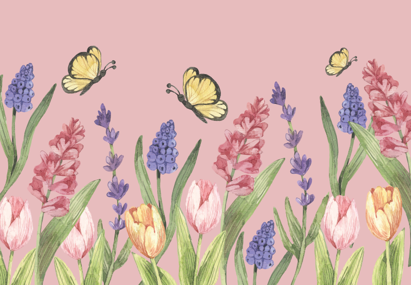 Alfombra vinílica bebé mariposas y margaritas - TenVinilo