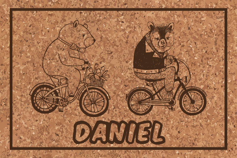 Alfombra vinílica infantil osos en bicicleta con nombre - TenVinilo