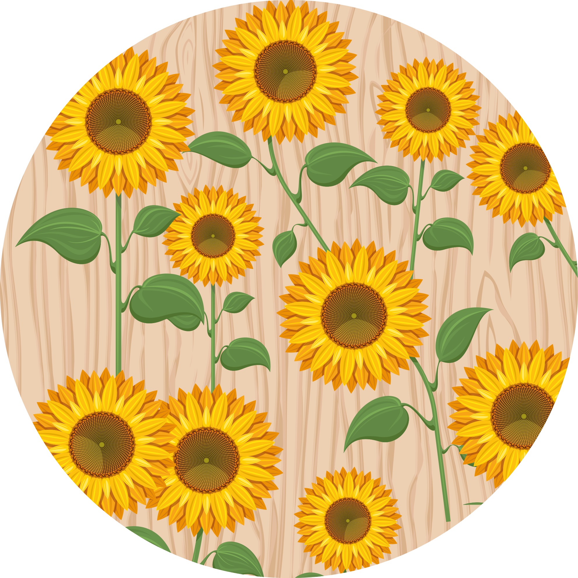 Alfombra vinílica flores Girasoles amarillos fondo de madera - TenVinilo