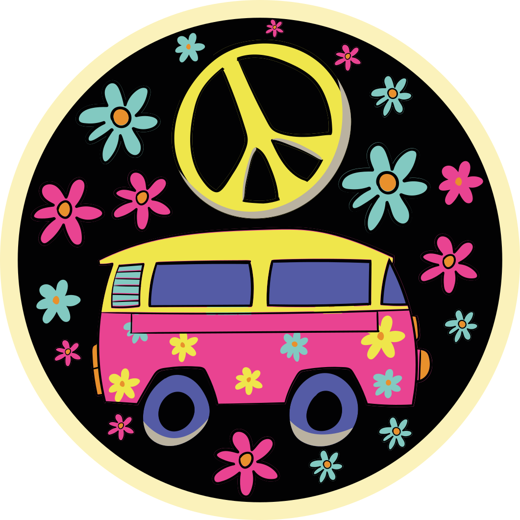 Alfombra vinílica vintage Minibús con signo de la paz - TenVinilo