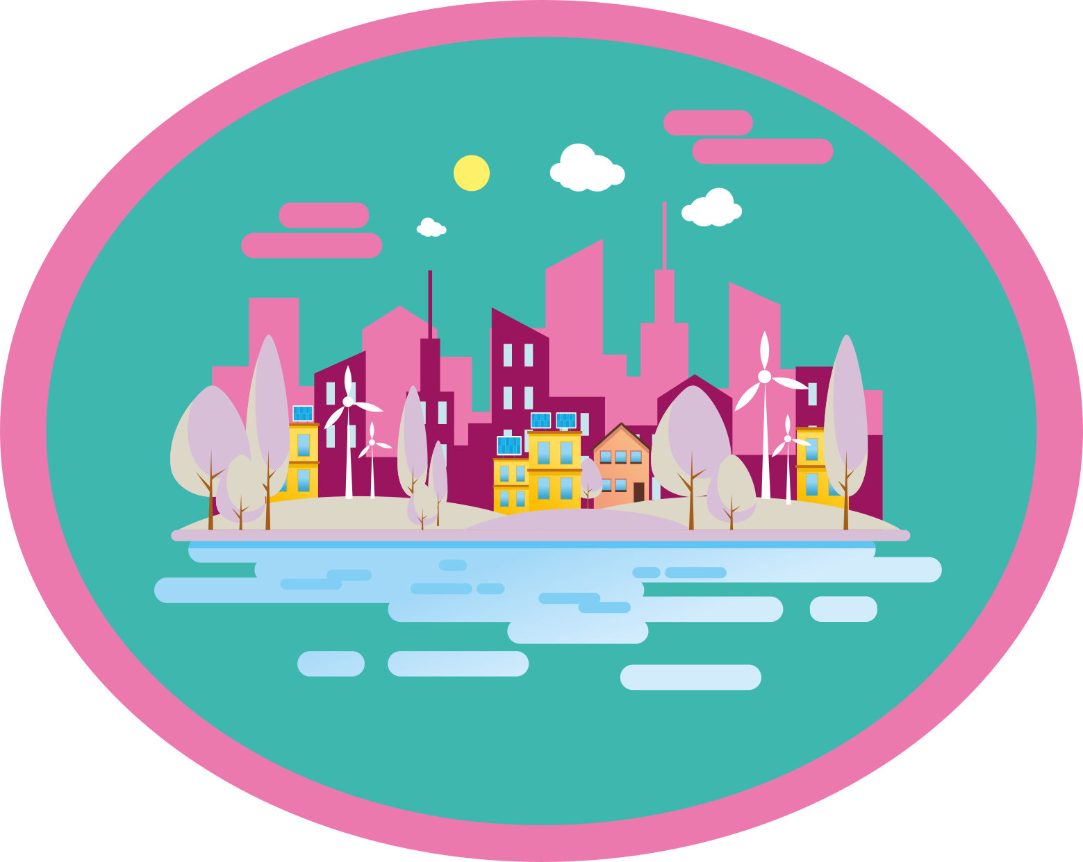 Alfombra vinílica infantil paisaje urbano colorido - TenVinilo