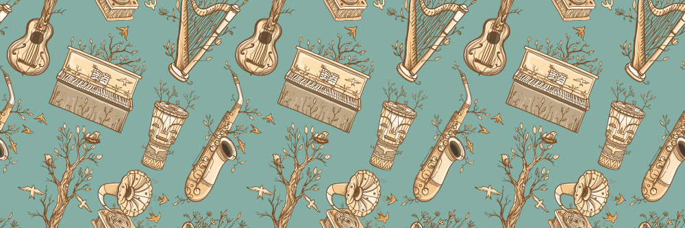 Alfombra vinilo rectangular Patrón de instrumentos de música vint - TenVinilo