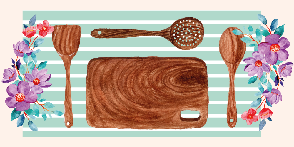 Alfombra vinílica cocina accesorios florales - TenVinilo