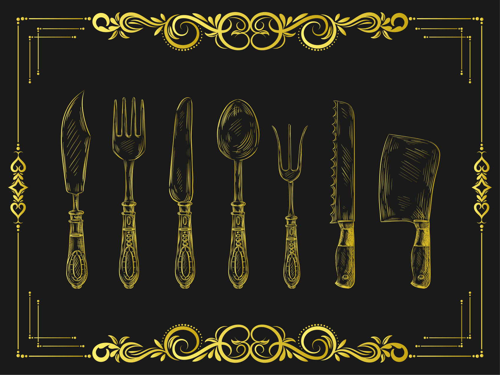 Alfombra vinílica cocina contorno de utensilios de cocina - TenVinilo