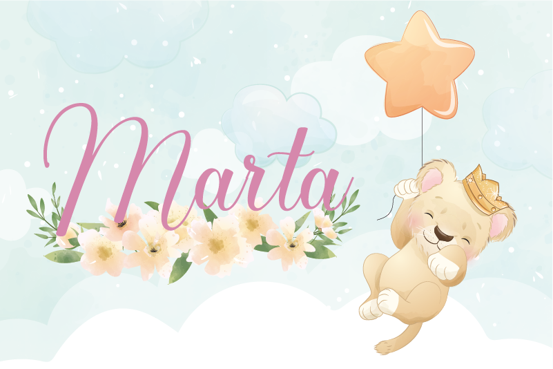 Alfombra vinílica bebé león con globo aerostático y nombre - TenVinilo