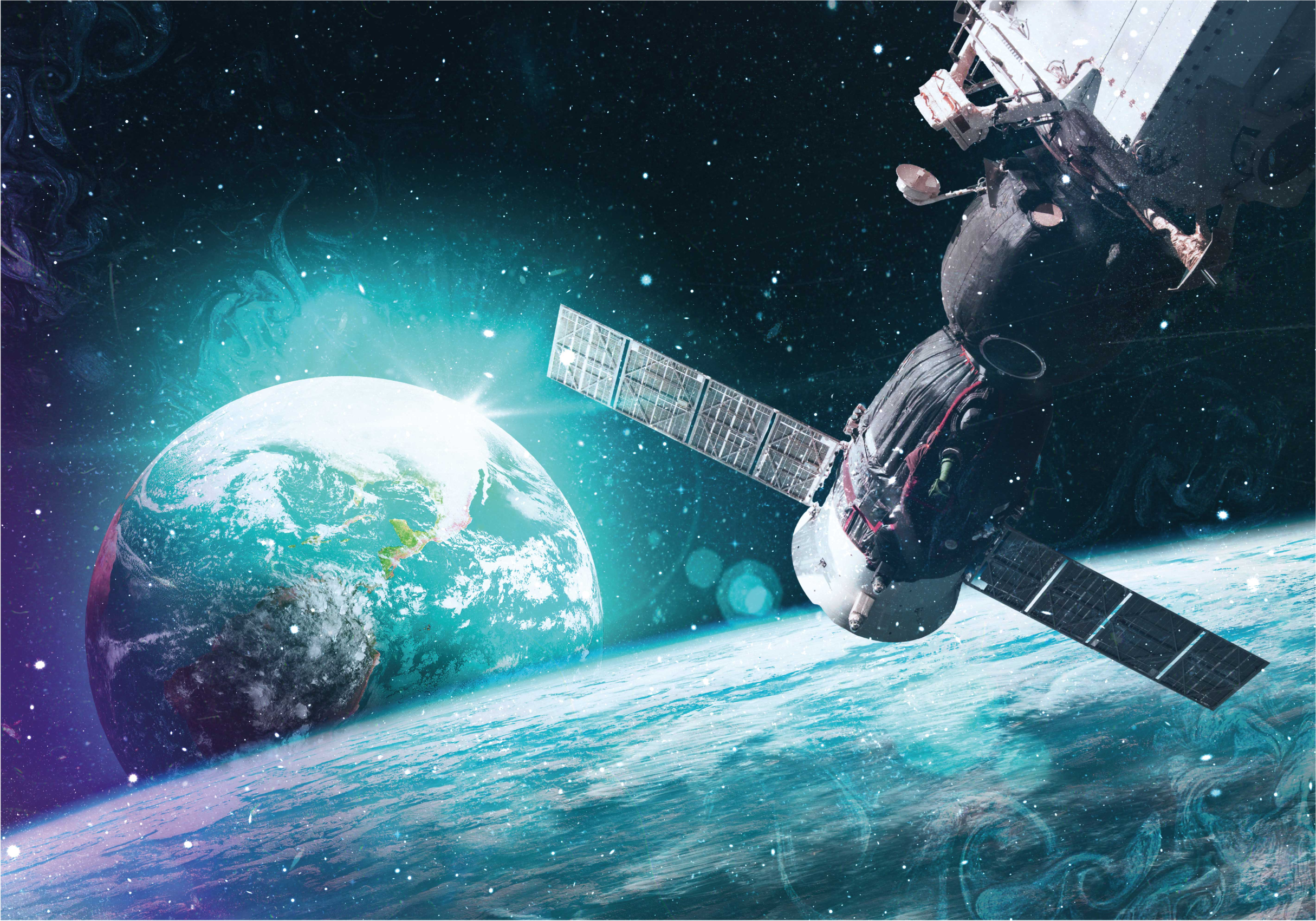 Alfombra vinílica naturaleza Estación espacial y planeta tierra. - TenVinilo