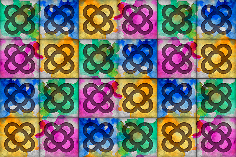 Alfombra de vinilo vintage azulejos de colores vivos - TenVinilo