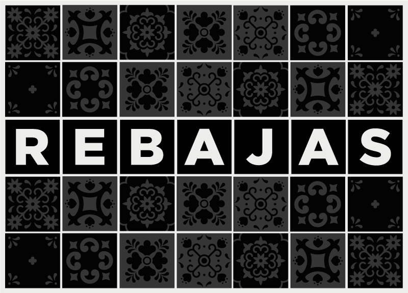 Alfombra vinilica negra patrón azulejos texto venta - TenVinilo