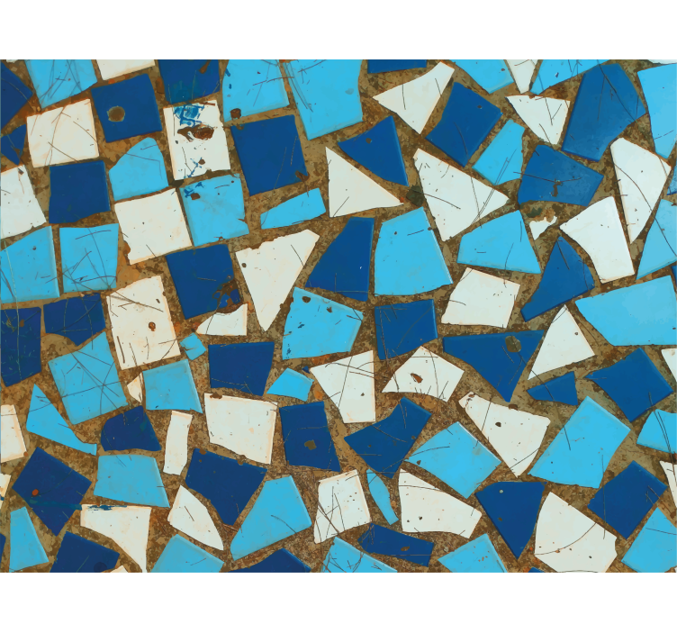 Papel tapiz pasillo patrón mosaico geométrico azul - TenVinilo
