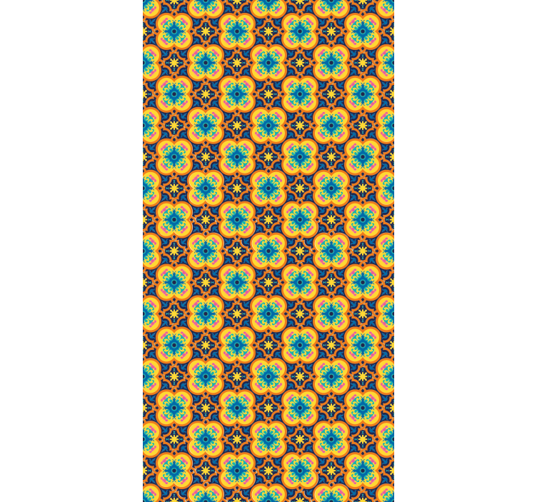 Papel tapiz textura patrón boho oriental azul y amarillo - TenVinilo