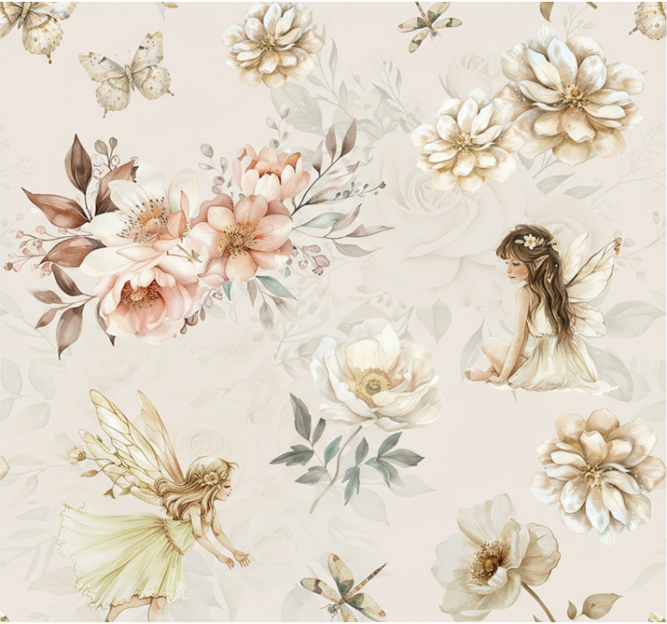 Papel tapiz para sala hada en suaves pasteles - TenVinilo