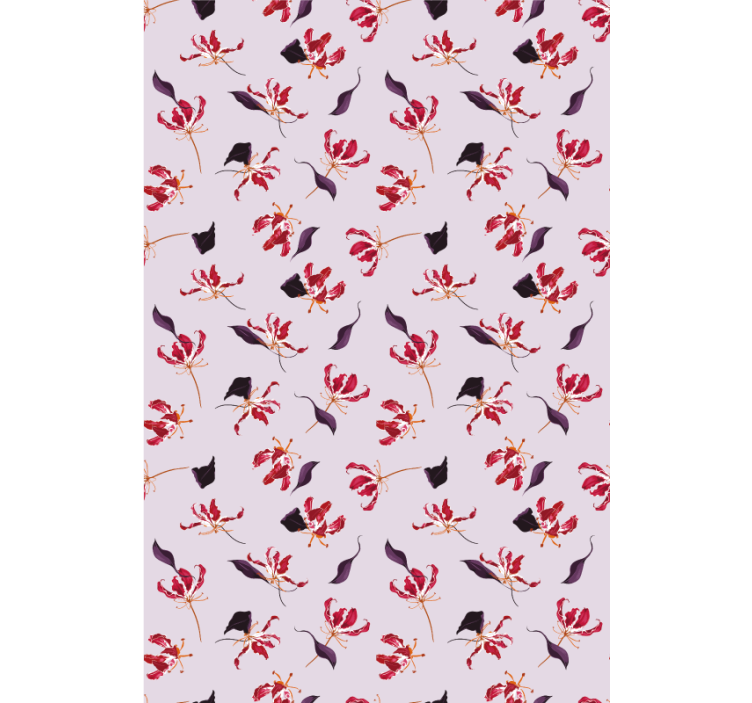 Papel tapiz pasillo diseño floral lirio rojo a mano - TenVinilo