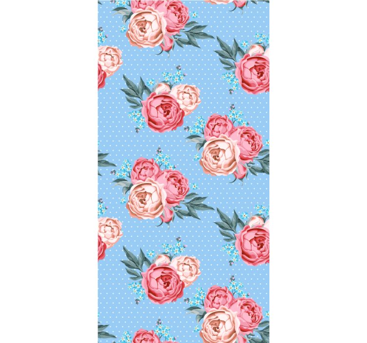 Papel tapiz pasillo rosales en flor azul y rosa - TenVinilo